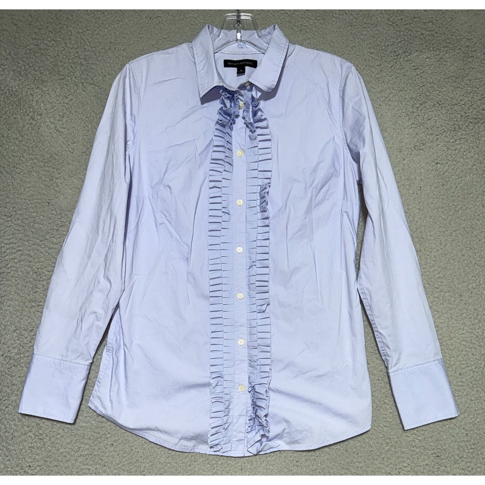 Banana Republic Ruffle Detail Button Up Blouse Womens size 8 Blue